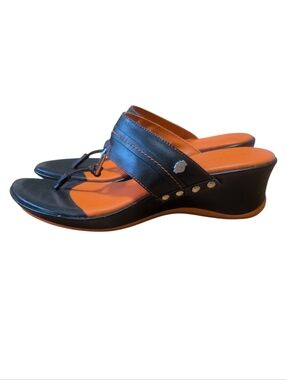 Harley-Davidson Women’s Thong Sandals US 6.5 UK 4.5 EU 37 Black Leather Wedge